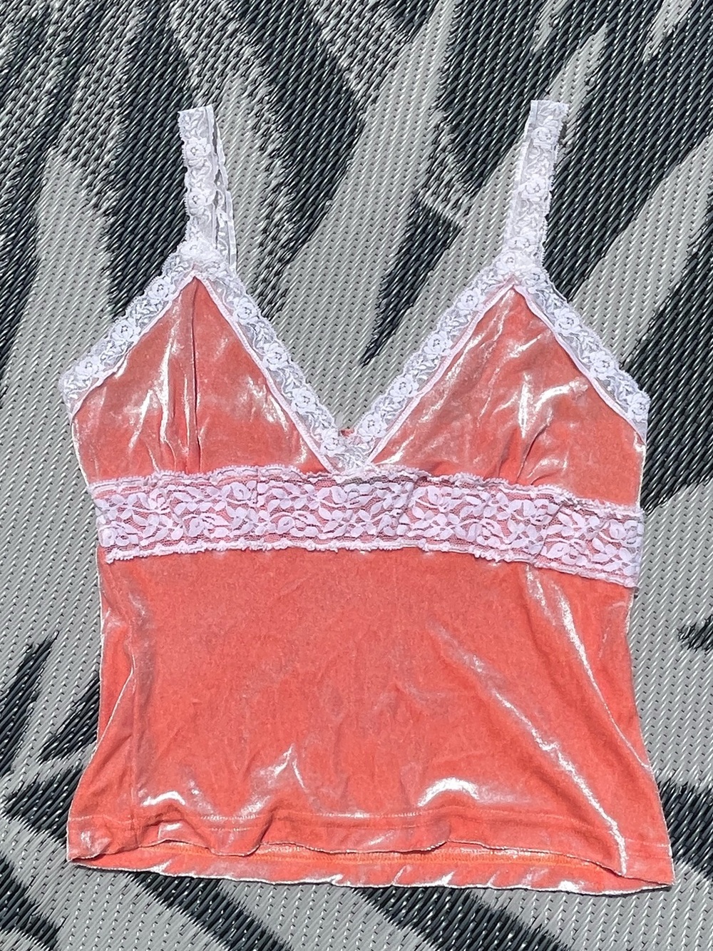 Y2K VTG Babydoll Tank Cami Velvet Lace S/M Fairycore Coquette Whimsygoth Coral
